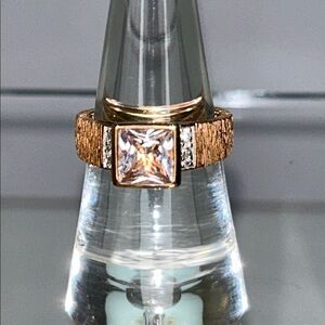 NWOT Genuine Morganite Textured Rose Gold Plate Sterling Silver Designer Ring